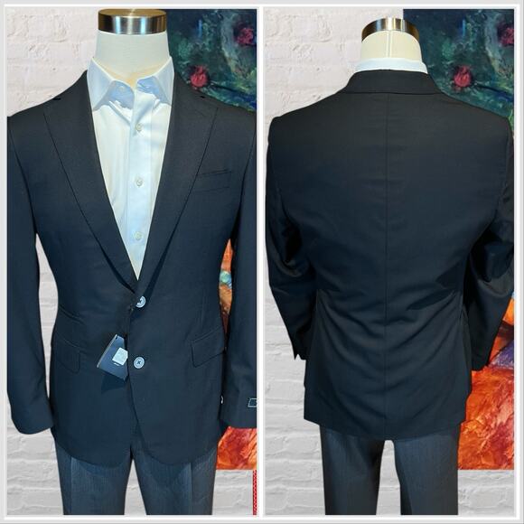 New Samuelsohn 40R Solid Black Designer Luxury Blazer Sport Jacket Super 130s - Picture 10 of 14
